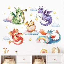 Mfault Baby Dragon Wall Decals Stickers, Watercolor Eggs 
