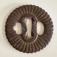 Sword Art, Unspecified, Iron-Earth Chrysanthemum Pattern Tsuba, Diameter Approx.