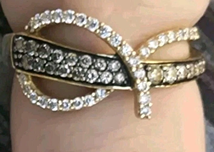 Anillo cruzado raro LeVian 14kt 585 pavé de diamantes naturales banda 6,75 Foto 3 de 4