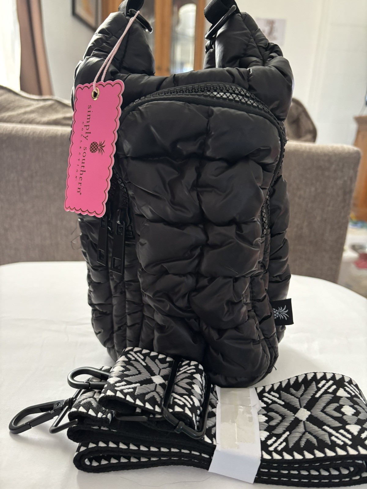 Simply Southern Bottle Holder Black Puff Shoulder Crossbody 