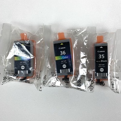 Genuine Canon PGI-35 Black & 2 CLI-36 Color PIXMA Ink Cartridges New Sealed