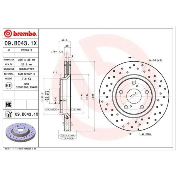 Brembo 2X Bremsscheibe Vorne Ø295 Mm FüR Toyota Verso _R2_ 1.8 1.6 D-4D Avensis-image