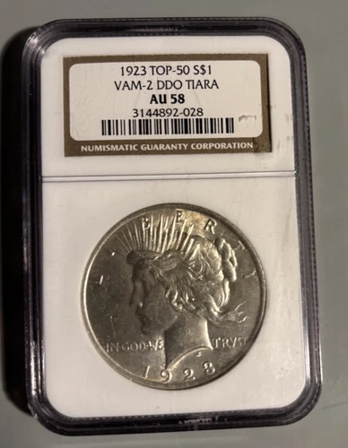 1923 PEACE DOLLAR DDO VAM 2- NGC AU58 - DOUBLE "TIARA" - $1
