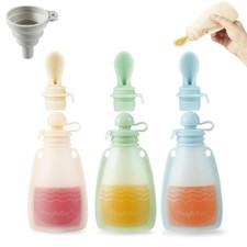 3 Pack Silicone Baby Food Pouches, Reusable Squeeze Pouches for Toddler with ...