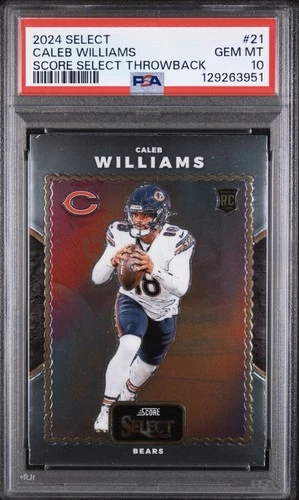 2024 PANINI SELECT CALEB WILLIAMS SCORE SELECT THROWBACK ROOKIE RC PSA 10 #21