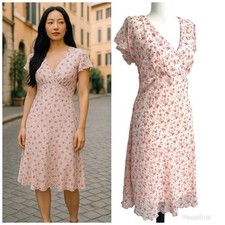 Vtg Y2K Babydoll Dress 11/12 M Pink Ditsy Floral Cottagecore Whimsical Feminine 