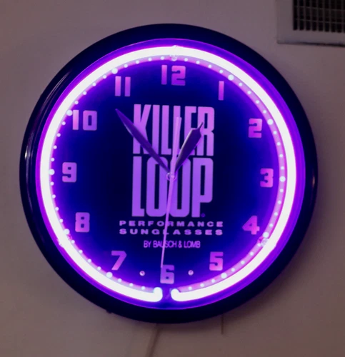 KILLER LOOP Bausch & Lomb sunglasses vintage advertising neon wall clock