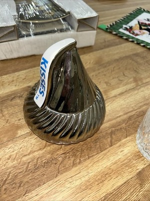 Vintage Ceramic Silver Godinger Hershey Kiss Candy Jar. Valentine s Day.