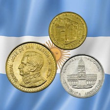 Lot of 3 Argentina 1, 10 & 100 Pesos Coins - 1980 & 1984 - Combined Ship