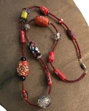 SALE  RARE Antique /Vint. African Art Glass Beaded With Red Glass Seed Beads