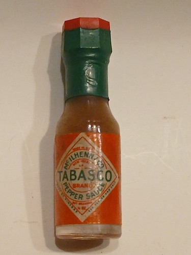 older miniature glass Tabasco sauce 1/8th oz bottle with expired content 2.25" - Picture 1 of 7