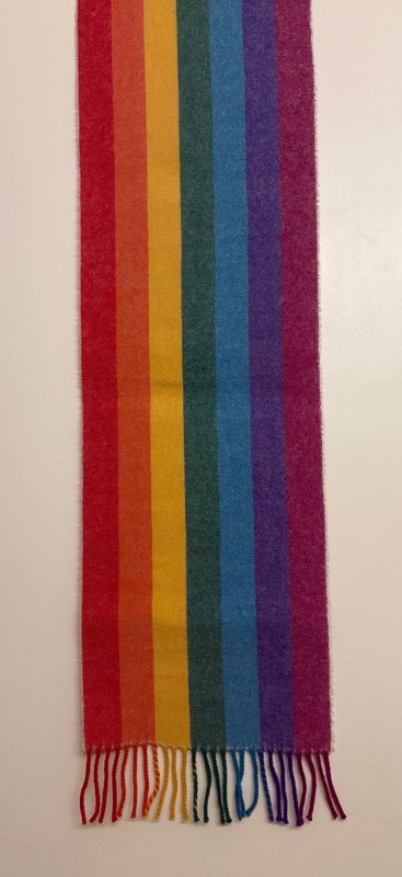 GLEN PRINCE 100% LAMBSWOOL WINTER SCARF~RAINBOW STRIPED~LGBQT~GAY PRIDE~SCOTLAND