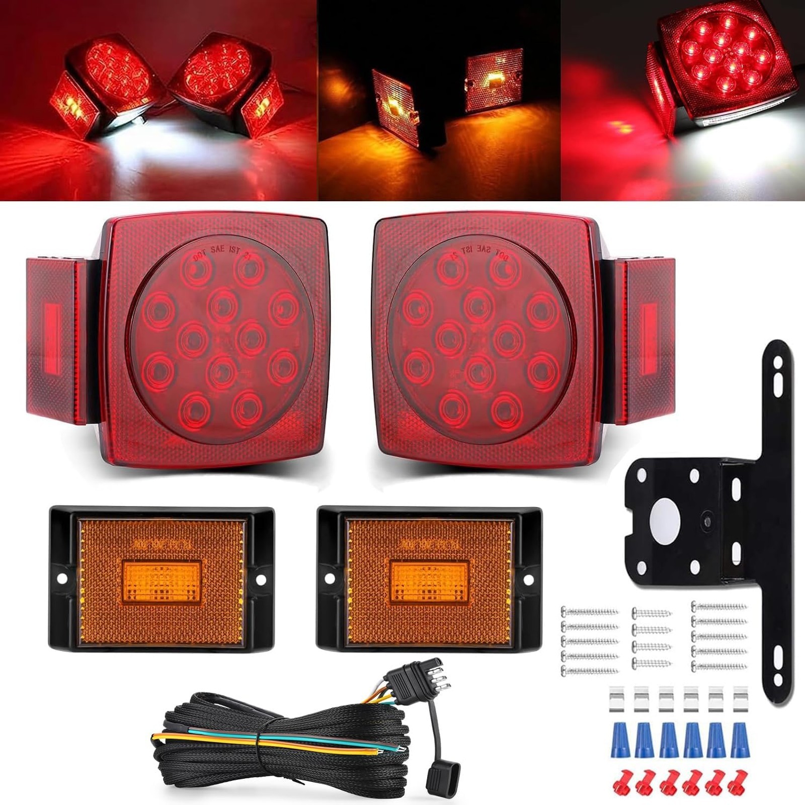 LED Trailer Light Kit with Waterproof Stop Turn Tail Side Marker Lights 12V for