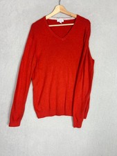 Calvin Klein, Men's Plain Orange V-neck Pullover Jumper, Size Medium - Used