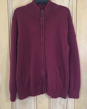 L.L.Bean Mens Zip Preppy Classic Cardigan Sweater Large Reg Red Burgundy FA GDD