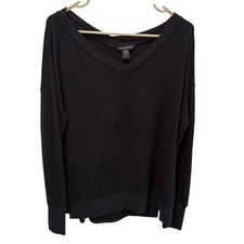 Athleta Womens Black V-Neck Long Sleeve Oversized Pullover Sweatshirt Size M