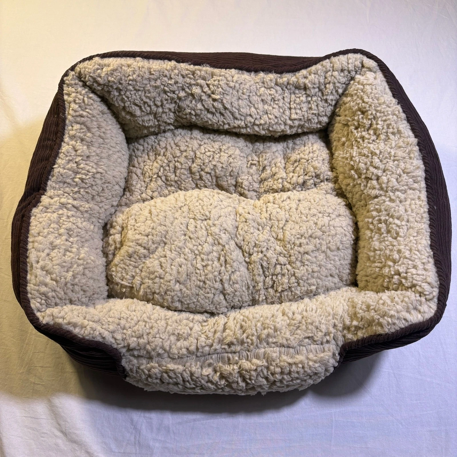 Plush Corduroy Dog Bed Sherpa Lined Cozy Small Pet Lounger
