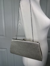 Vintage Boho Metallic Silver Clutch Bag With Chain Strap Evening Festival Purse