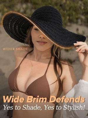 Floppy Wide Brim Sun Hat with Lace, Packable & Adjustable Chin Strap Sun Beach Hats Women Floppy Summer Sunhat with Wide Brim  main image 3