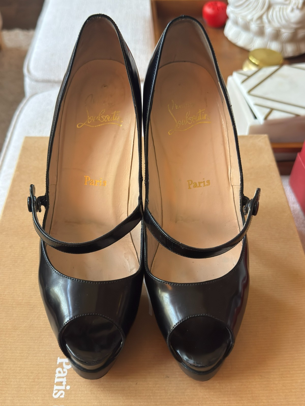 Christian Louboutin No Barre 140 Black Jazz Calf Platform Heels Pumps 39 w Box