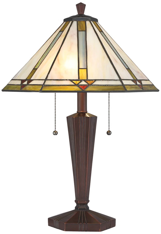 Landford Traditional Tiffany Style Accent Table Lamp 22 1/2" High Bronze Metal - Image 2 of 4