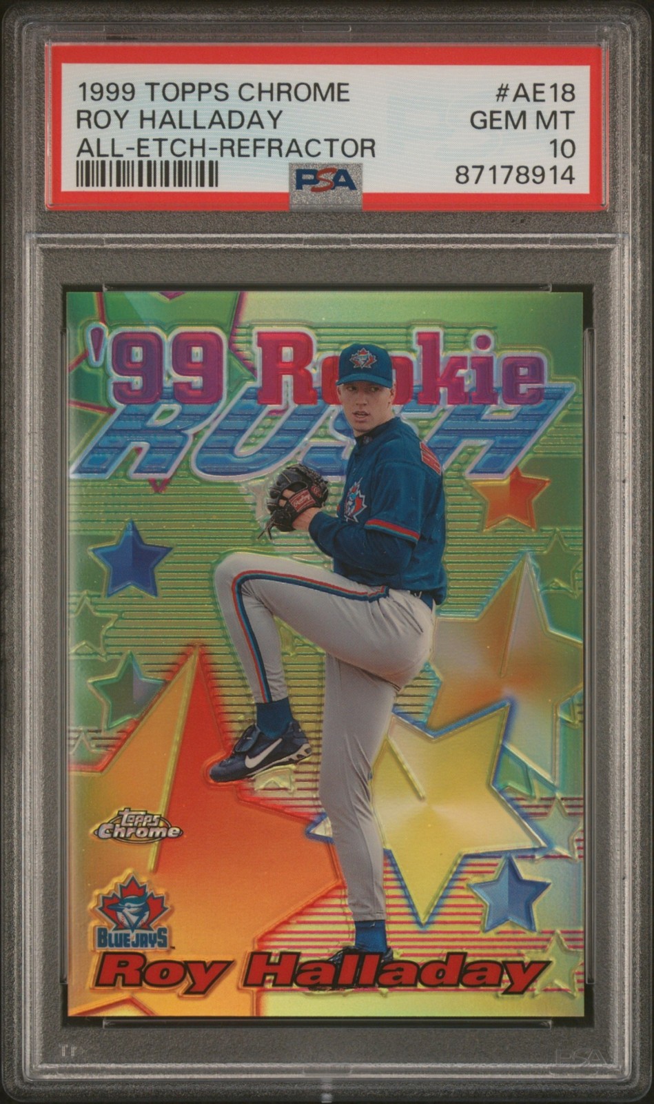 1999 Topps Chrome Roy Halladay #AE18 All Etch Refractor Blue Jays PSA 10