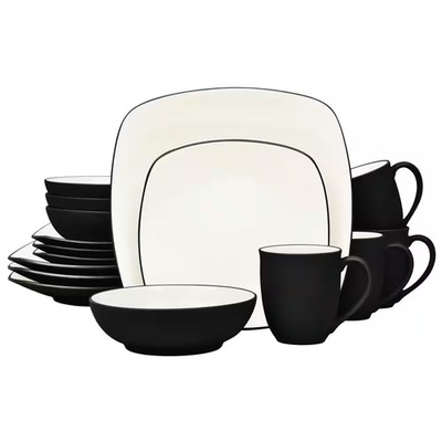 Colorwave Graphite 16-Piece Square (Black) Stoneware Dinnerware Set, Service for