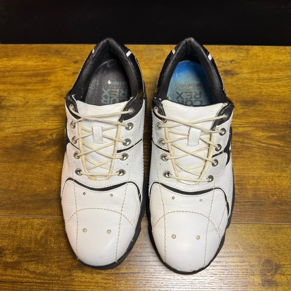 Tênis de golfe Oakley branco preto couro cano baixo com cadarço masculino tamanho 8.5 - Imagem 3 de 4