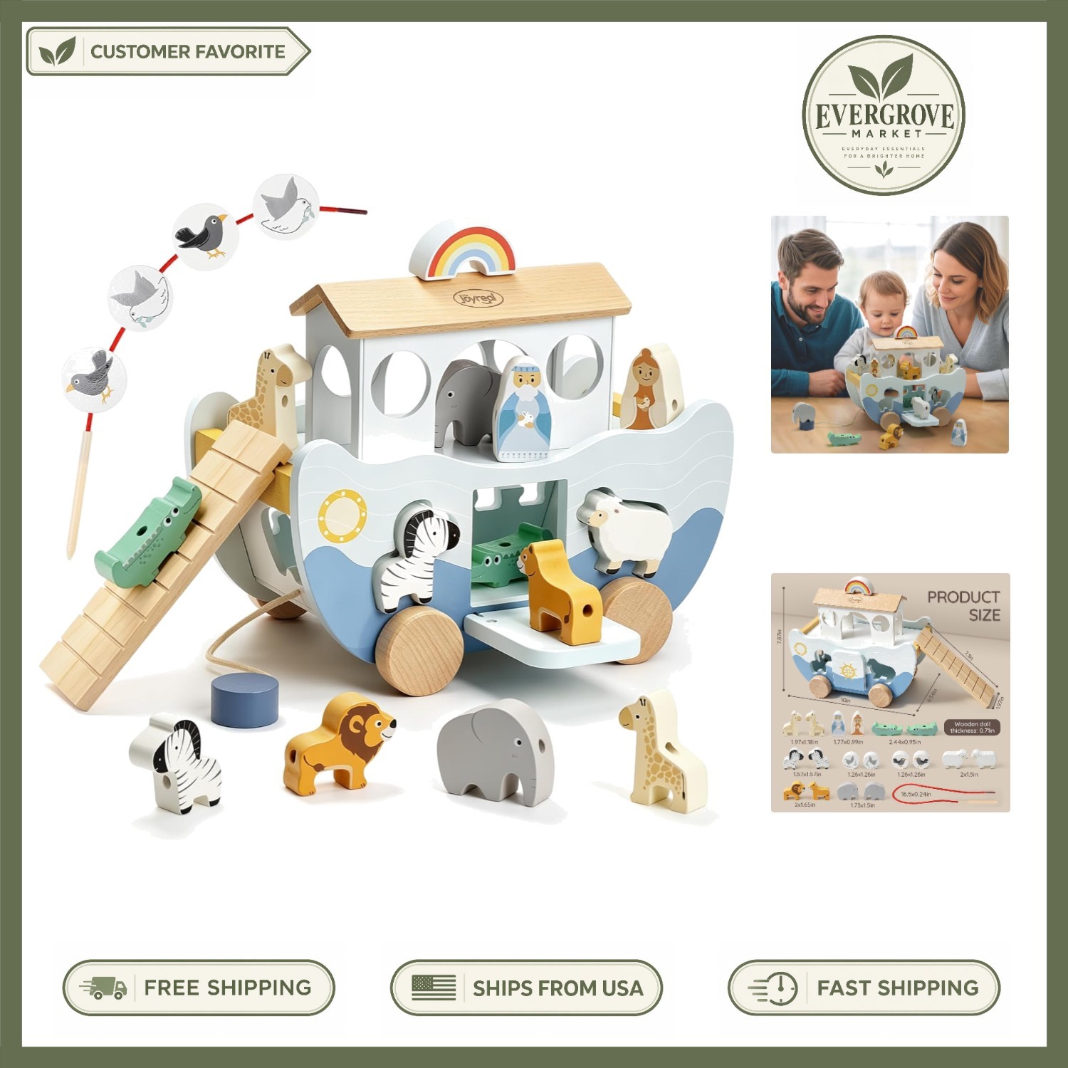 Safe and Stylish Noah's Ark Playset - Baptism & Birthday Gift for Boys and Girls