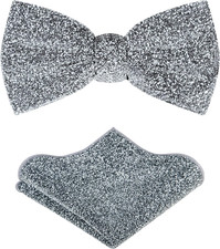 TIE G Men's Glitter Velvet Bow Tie  Pocket Square Set in Gift Box for Wedding,