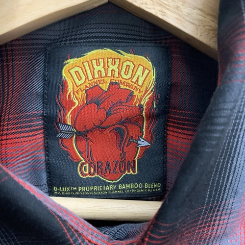 DIXXON CORAZON Shirt Men L Red Black Plaid Short Sleeve Bamboo Blend Button Down - Picture 5 of 7