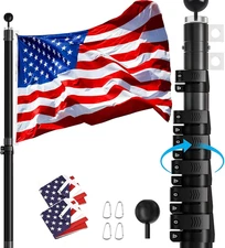 25FT Telescopic Flag Pole Kit, 16 Gauge Heavy Duty Aluminum Telescoping Flagpole