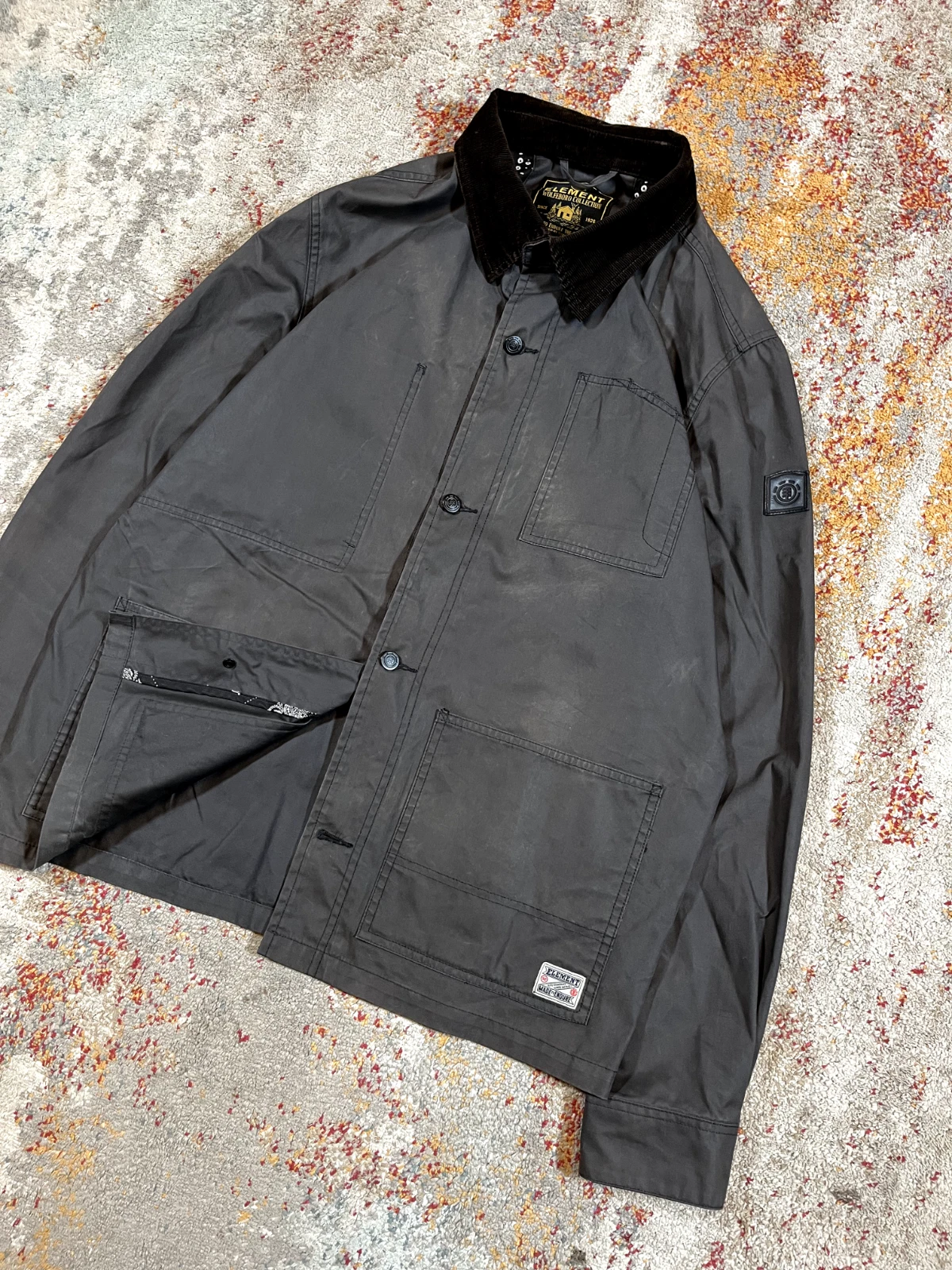 Element Skateboards Wolfeboro Collection Waxed Cotton Work Chore Grey Jacket XL