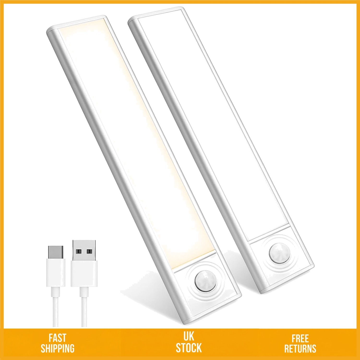 Sleek Rechargeable Motion Sensor LED Under Cabinet Dimmable Night Lights 2pk