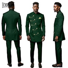 Men's 2 Piece Blazer Jacket Pants Set Solid Jacket and Trousers African Clothes