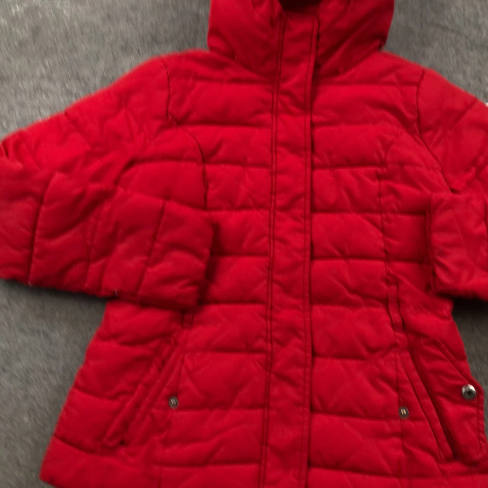 Chaqueta Abercrombie Fitch Niñas XL Roja Cremallera Completa Con Capucha Puffer Cremallera Completa * Foto 4 de 4