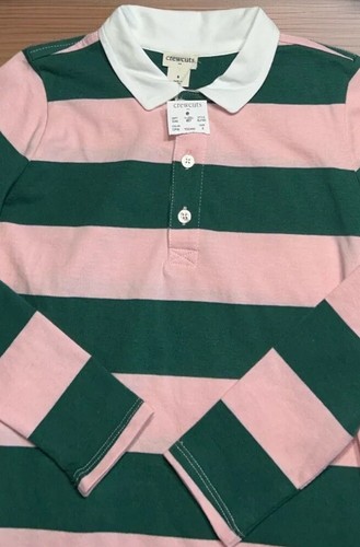 NWT J. Crew Crewcuts Girls Rugby Stripe Polo Dress Green/pink Long Sleeve Sz 8 - Picture 4 of 5