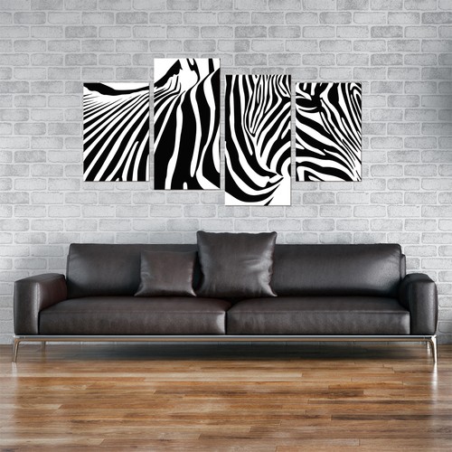 Large Black White Abstract Zebra Canvas 130cm Wide XL Picture Set 4022 - Picture 6 of 9
