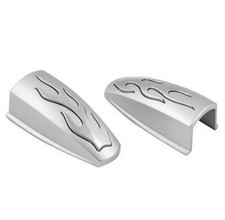 2x Universal Windshield Washer Nozzle Covers Silver Chrome Flame Accents