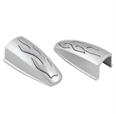 2x Universal Windshield Washer Nozzle Covers Silver Chrome Flame Accents