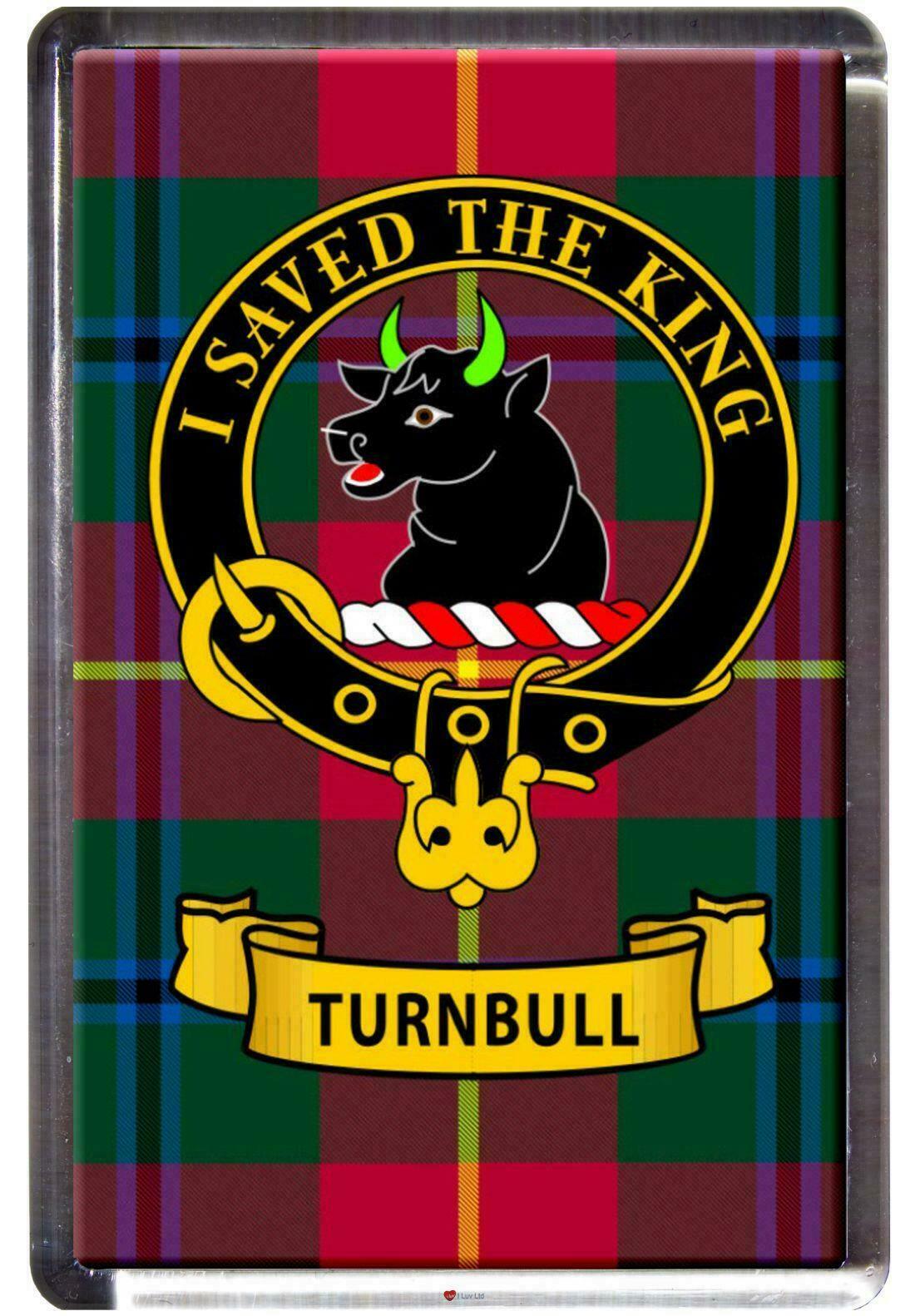 Turnbull Tartan Fridge Magnet with Scottish Clan Crest on Clear Acrylic Base
