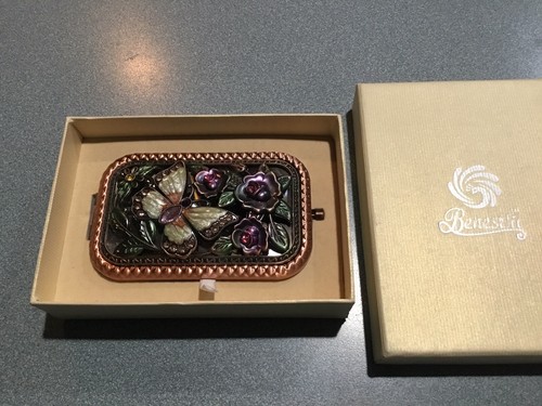 Benesrfit Ornament Buttrfly Flowers Mirror Red Violet Green Rhinestone Enamel