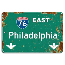 Rustic Philly I-76 East Sign – Vintage Green Charm