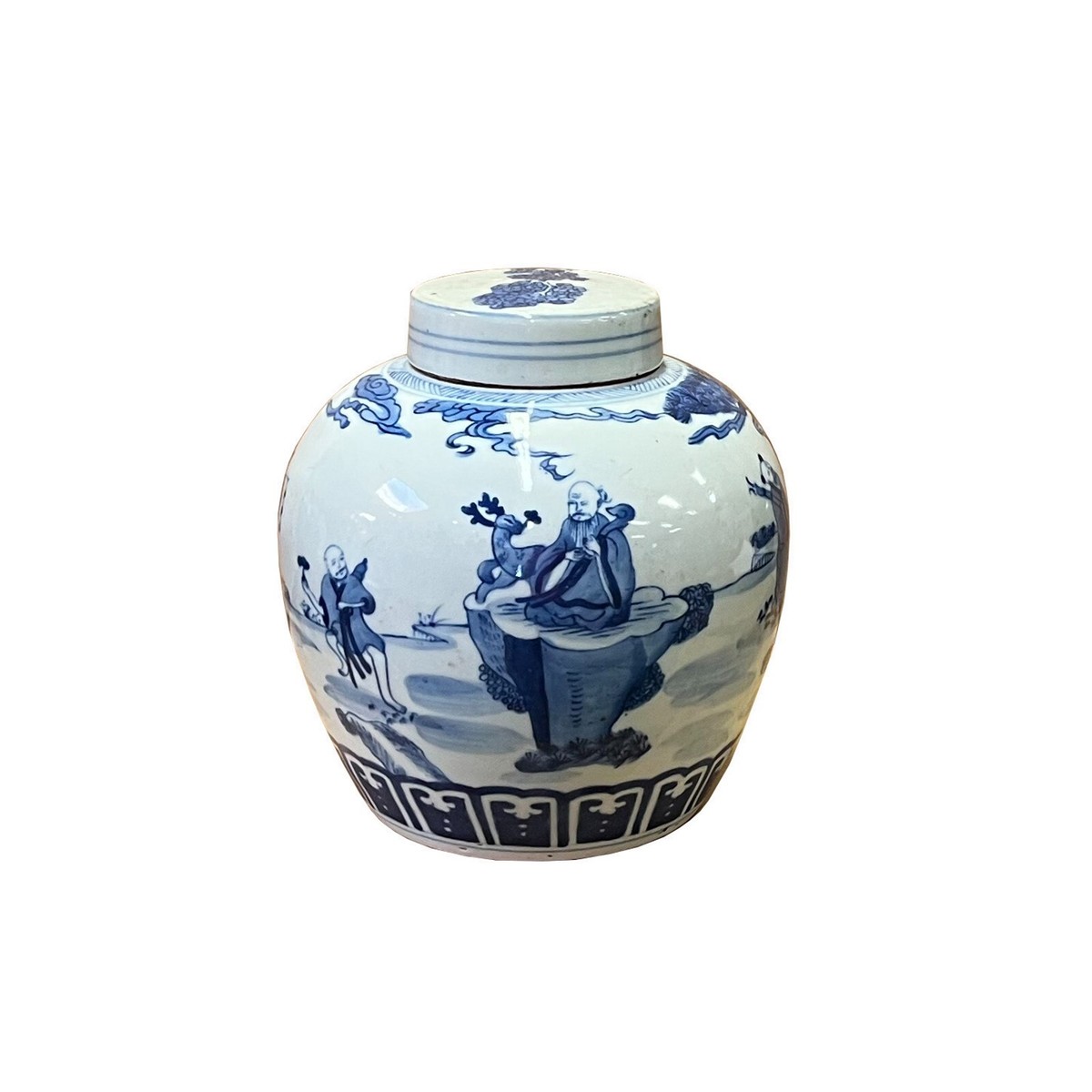 Chinese Hand-paint 8 Immortal Blue White Porcelain Ginger Jar