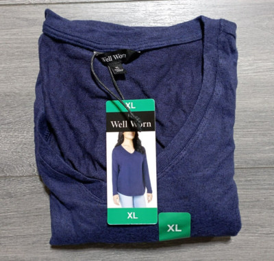 Well Worn Shirt Adult XL Dark Blue Long Sleeve Drop Shoulder Knit Casual Womens
