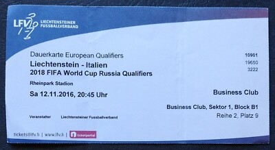 VIP TICKET Business WC Qualifiers 12.11.2016 Liechtenstein - Italien Italy
