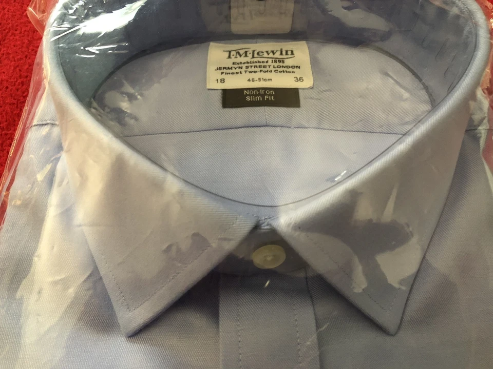 TM Lewin Jermyn St 18/36 Calce Ajustado Cielo NI Sarga Cuello Clásico Puños Franceses Nuevo con Etiquetas Foto 3 de 4