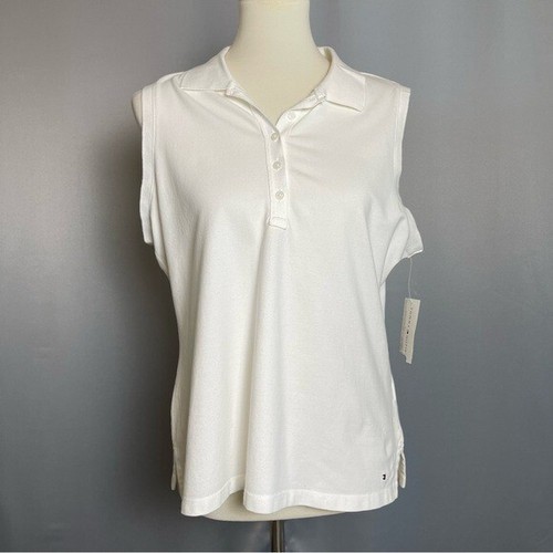 NUEVO Tommy Hilfiger Blanco Sin Mangas Algodón Elastizado Polo Mujer’s XL - Imagen 1 de 11