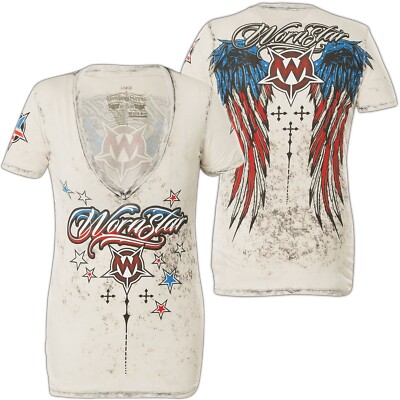 WORNSTAR Damen T-Shirt Patriot V-Neck Tee Weiß