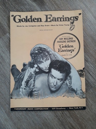 Golden Earring 1946 Vtg Sheet Music Programming Marlene Dietrich Milland PegE